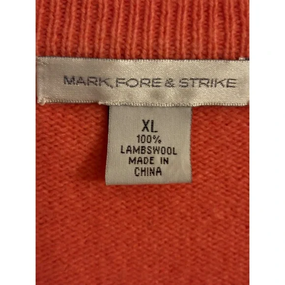 Mark Fore & Strike Mens XL Coral Orange 100% Lambswool V-Neck Knit Sweater - Picture 4 of 5